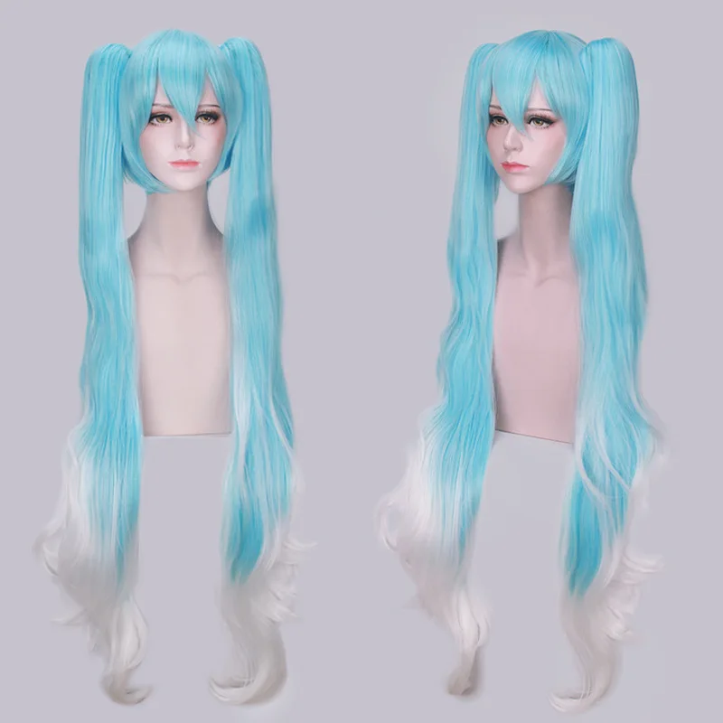 120CM 47 ''Vocaloid Miku parrucca bianca argento con 2 Clip coda di cavallo principiante futuro capelli sintetici donne parrucche Cosplay universali