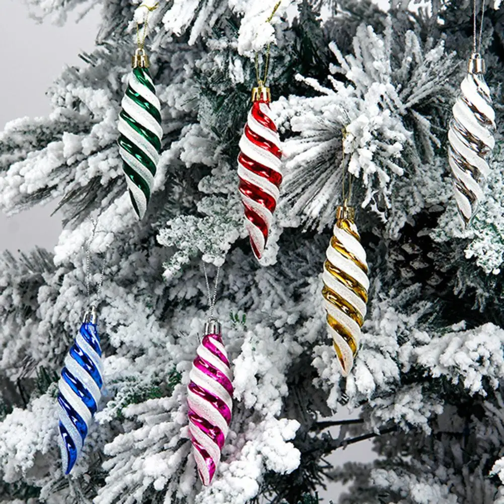 

1 Set Christmas Decoration Pointed Spiral Thread Pendant Vibrant Christmas Tree Ornaments Painted Spiral Thread for Holiday
