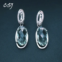 CSJ Elegant Green Amethyst Dangle Earrings Sterling 925 Silver Gemstone 8*16mm 8carat for Women Birthday Party Christmas Gift