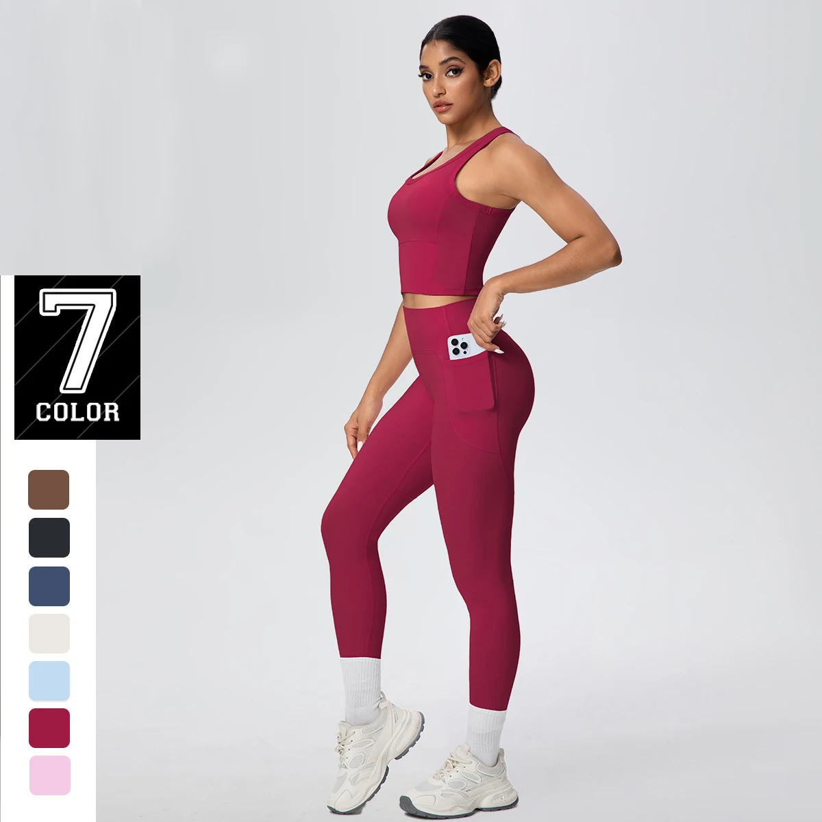Sport Leggings Yoga Set Women Solid Color Naked Feel Tank Top Yoga Vest Quick Drying Peach Buttocks Pockets Pants Yoga Set