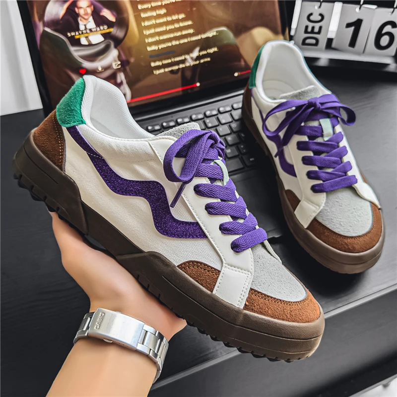 Men Niche Design Low Top Skate Shoes Breathable Lightweight Casual Street Youth Teenage Sneakers