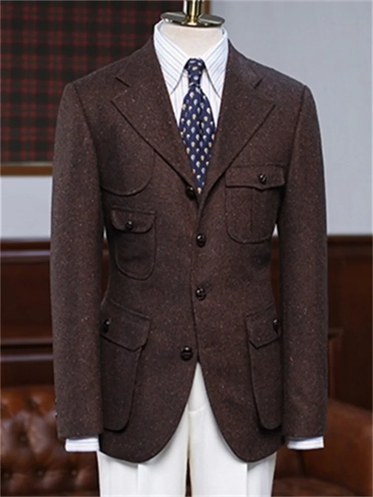 

Винтажные охотничьи куртки для мужчин, элегантный мужской пиджак, роскошный пиджак с узором «елочка», зимний костюм, мужская одежда, модная одежда