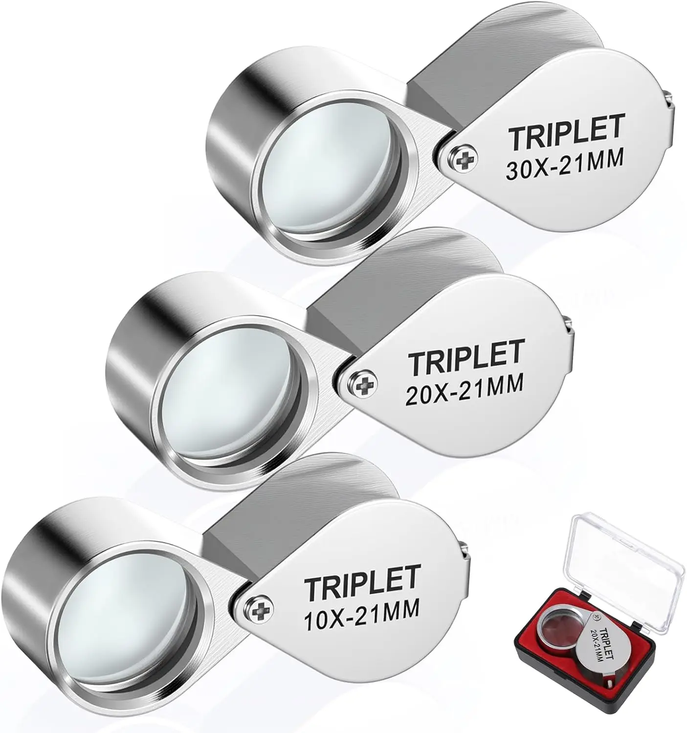 

Jewelry Magnifying Glass 10-30X Pocket Loupe Magnifier Foldable Diamond Triplet Jewelers Eyes Tool Reading Magnifiers