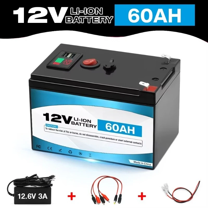 12V 60Ah Lithium Battery With Digital Display Dual USB Output Special For Outdoor Camping Emergency Backup Power Stable Output
