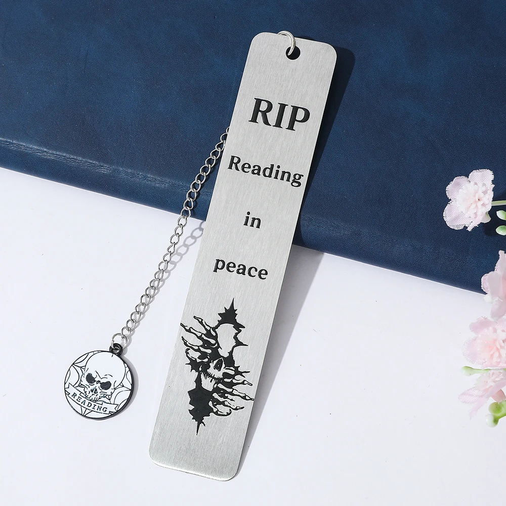 

Evil Skull Stainless Steel Bookmark with Devil Skull Pendant Reading Marker for Reading Lovers Back to School Gift for Students