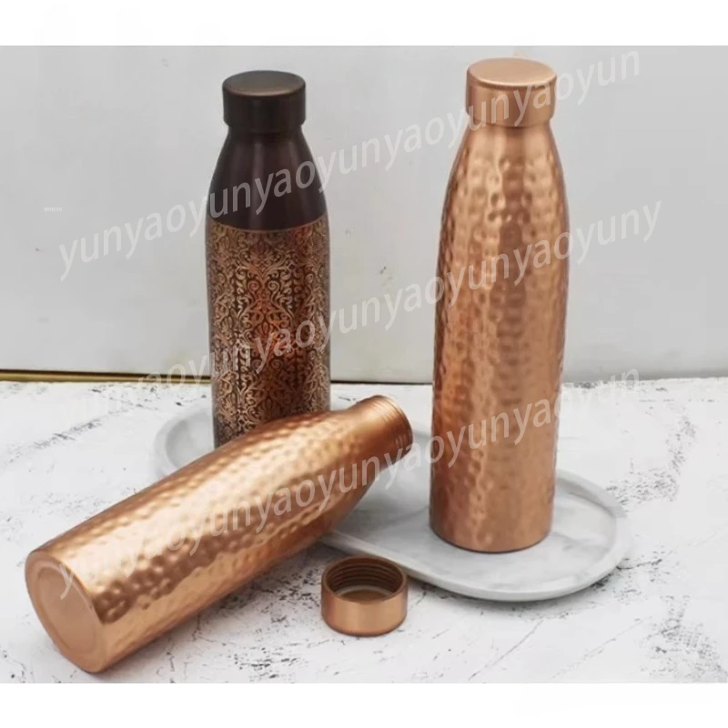 Pure Copper Handmade Water Bottle Metal Canteen Vessel for Yoga Camping Outdoor Sports Daily Use