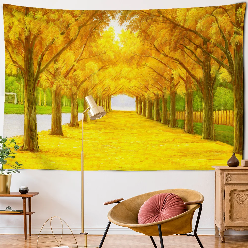 Red Maple Forest 3D Autumn Tree Scene Wall Hanging Bohemian Tapestry Family Bedroom Background Decoration