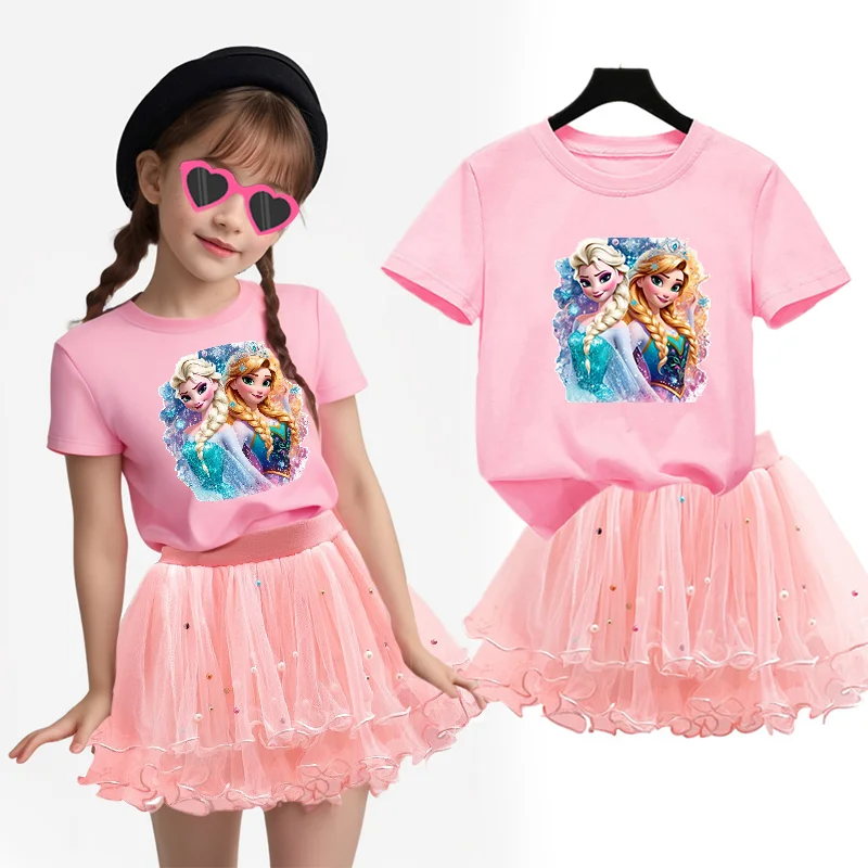 المجمدة آنا إلسا 2 قطعة/المجموعة فتاة فستان طفل حفلة الأميرة فستان تي شيرت + توتو تنورة الصيف الباليه دعوى مساء عيد ميلاد الملابس