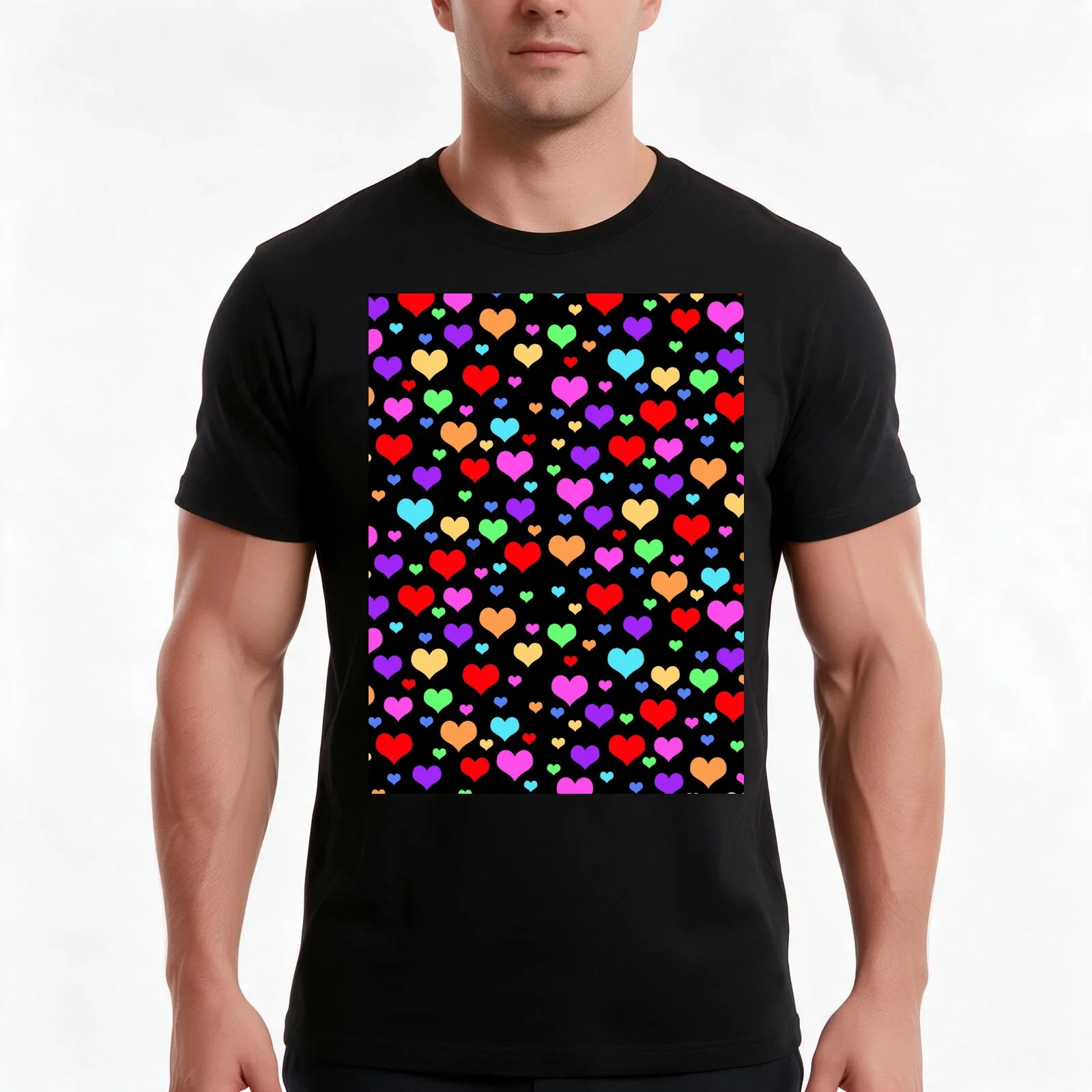 Multicolor Rainbow Hearts T-Shirt Summer Casual Cotton Tee Oversized Streetwear Tops Vintage Graphic Print Unisex Men Women