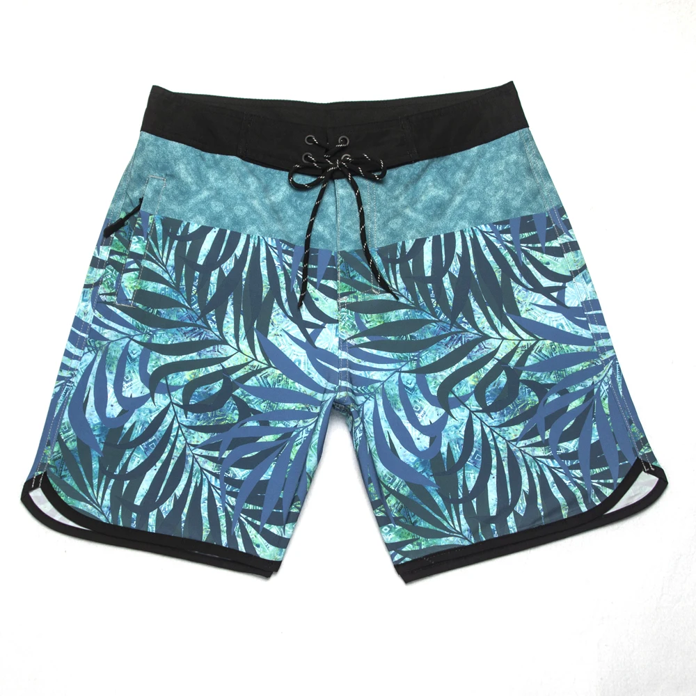 Nieuwe Zomer Heren Boardshort Met Blad Bedrukt 4-weg Stretch Sneldrogende Waterdichte Dunne Strandshort Surf Zwembroek In De Kofferbak Bermuda