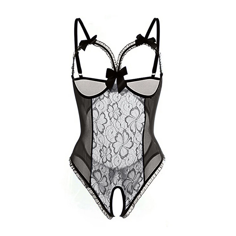 

Женское сексуальное кружевное платье-белье с бантом и открытой промежностью, больших размеров