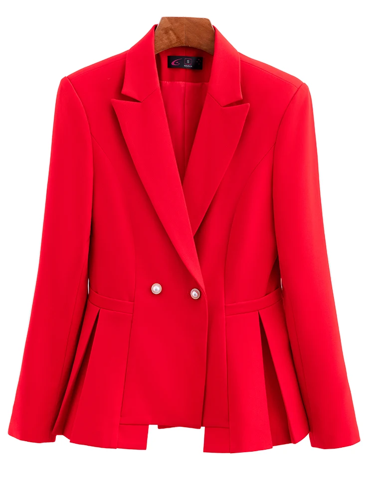 Blazer Formal elegante para mujer, chaqueta ajustada de manga larga, color rojo, rosa y negro, ropa de trabajo de oficina, Otoño e Invierno