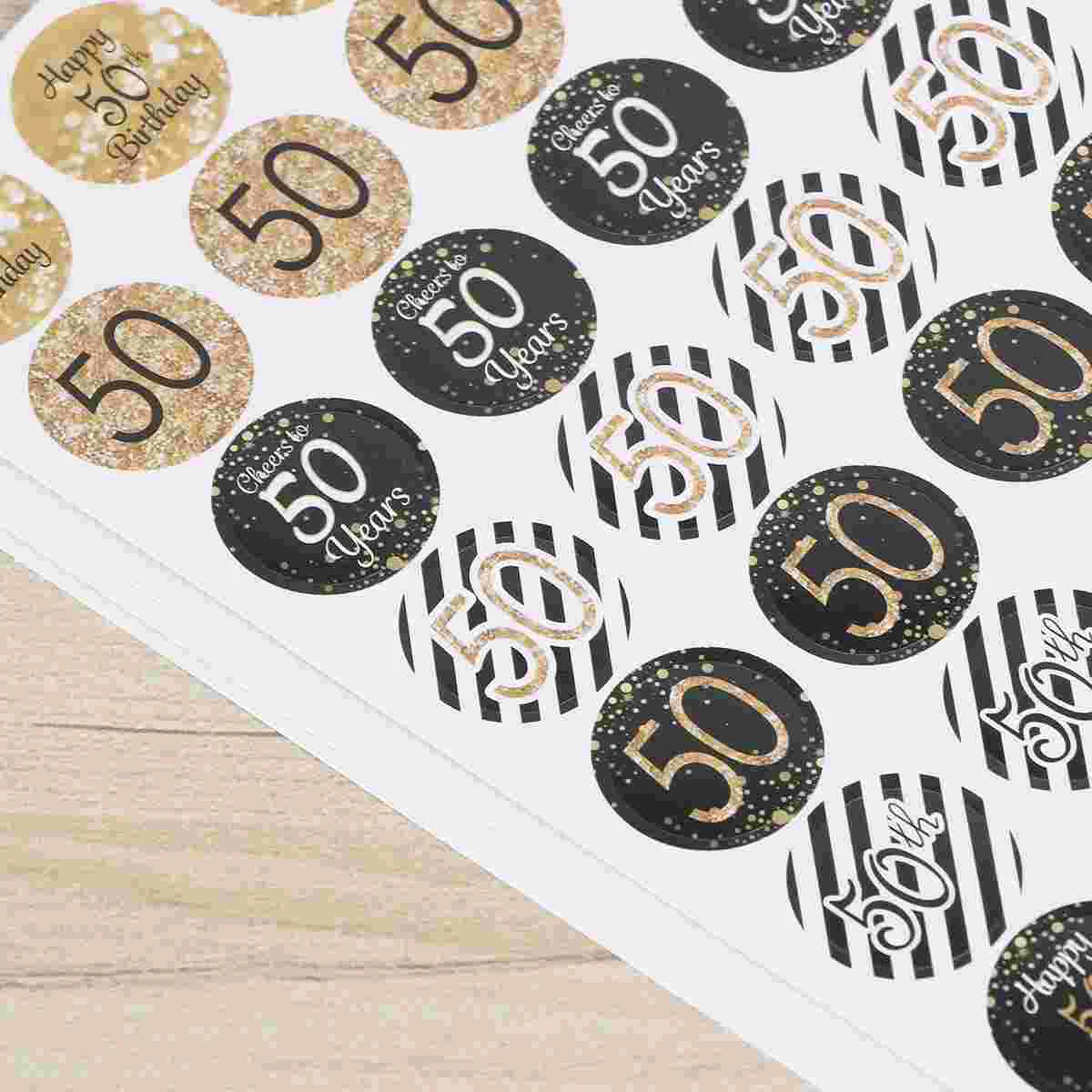 Seal Paste Adesivos para Embalagem, Decalques para Garrafa, 50th Birthday, Doces, 216 Pcs