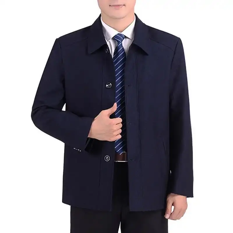 Spring Autumn Casual Mens Overcoat Thick Windbreaker Coat  Long Black Trench  Male Outerwear Boys  5XL Y835