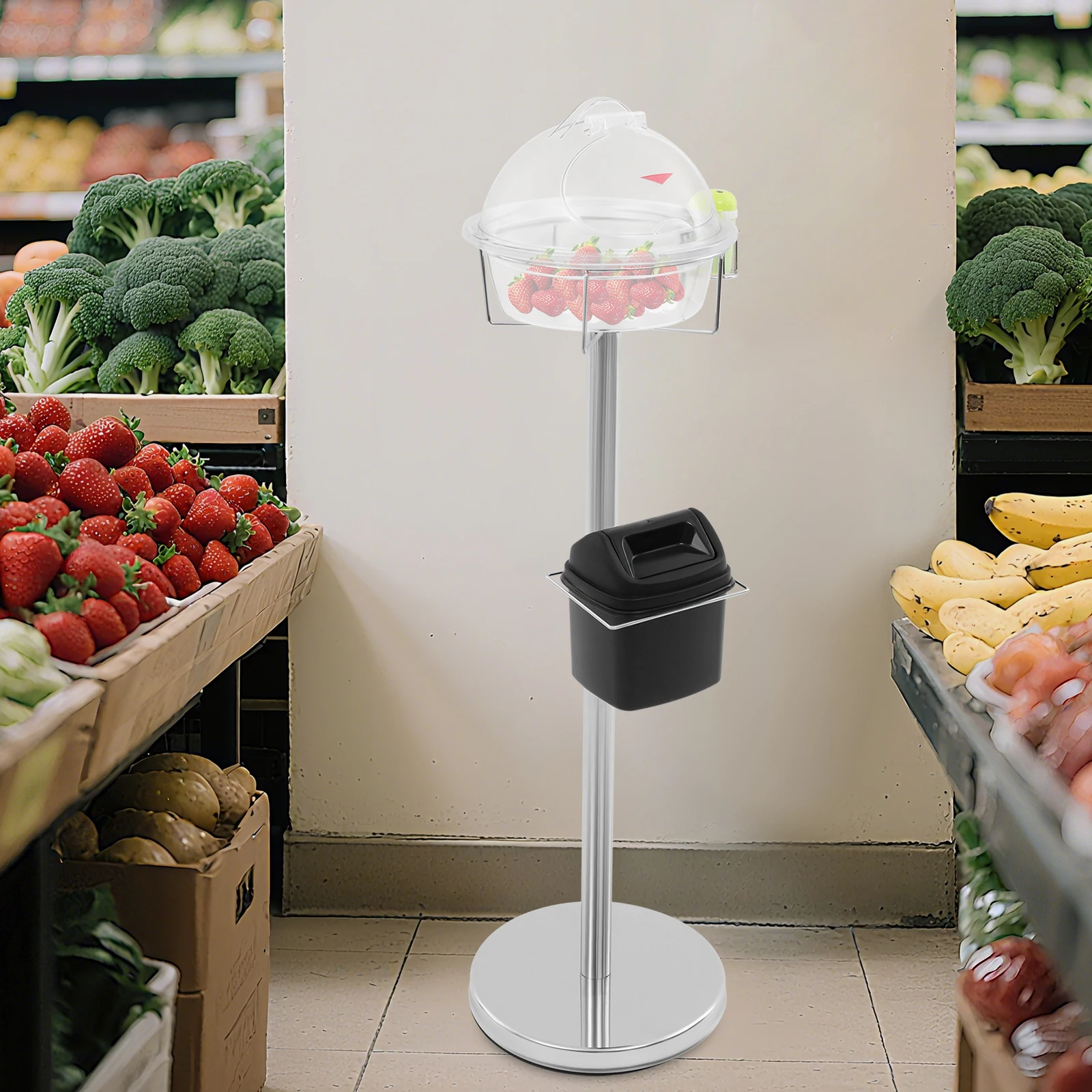 

Clear Stainless Steel Sample Stand,110cm Sample Display Stand Freestanding for Grocery Store Bar Bakery