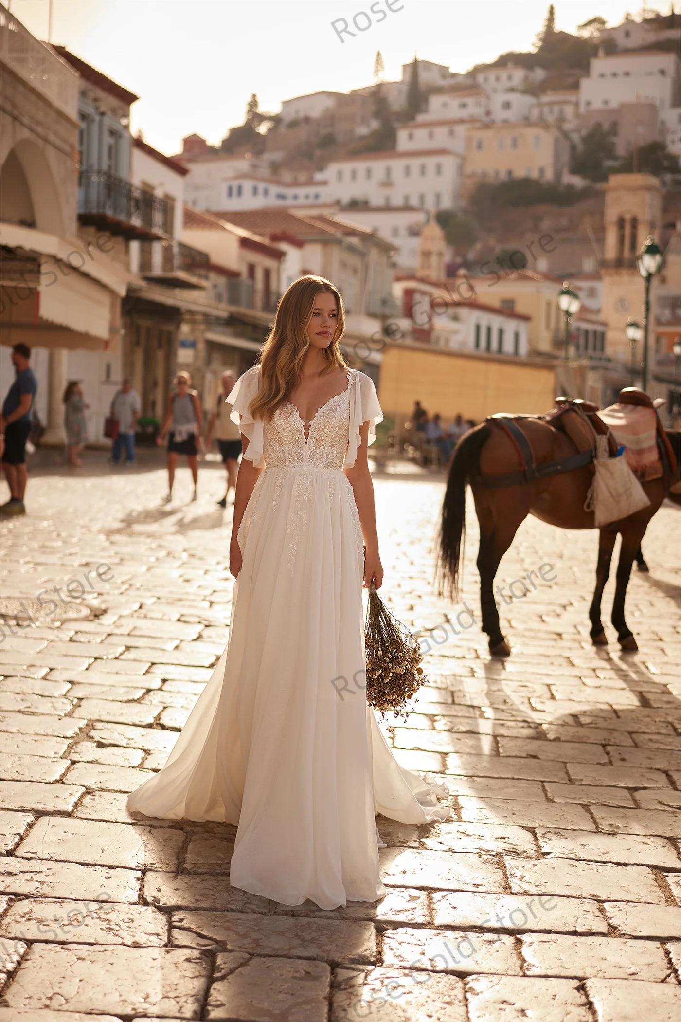 Boho feminino vestido de casamento romântico querida miçangas nupcial crescido personalizado brilhante sem costas vestido de mariee praia festa wear