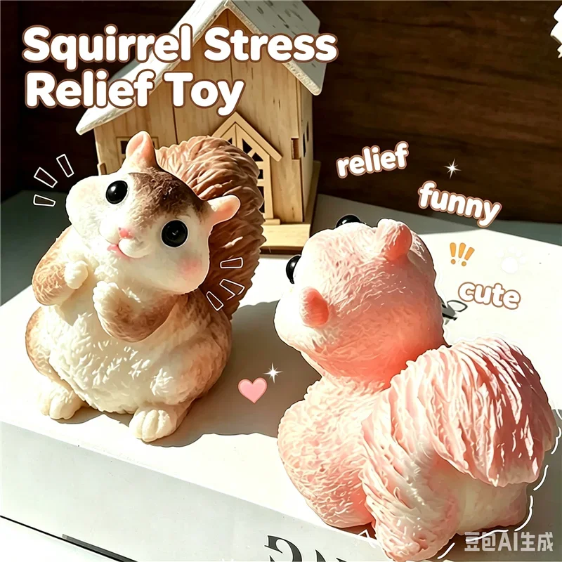 Simulation Squirrel Squeeze Toy Soft Safe TPR Cute Animal Stress Relief Fidget Toy Desktop Ornament Anxiety ADHD Sufferers Gift