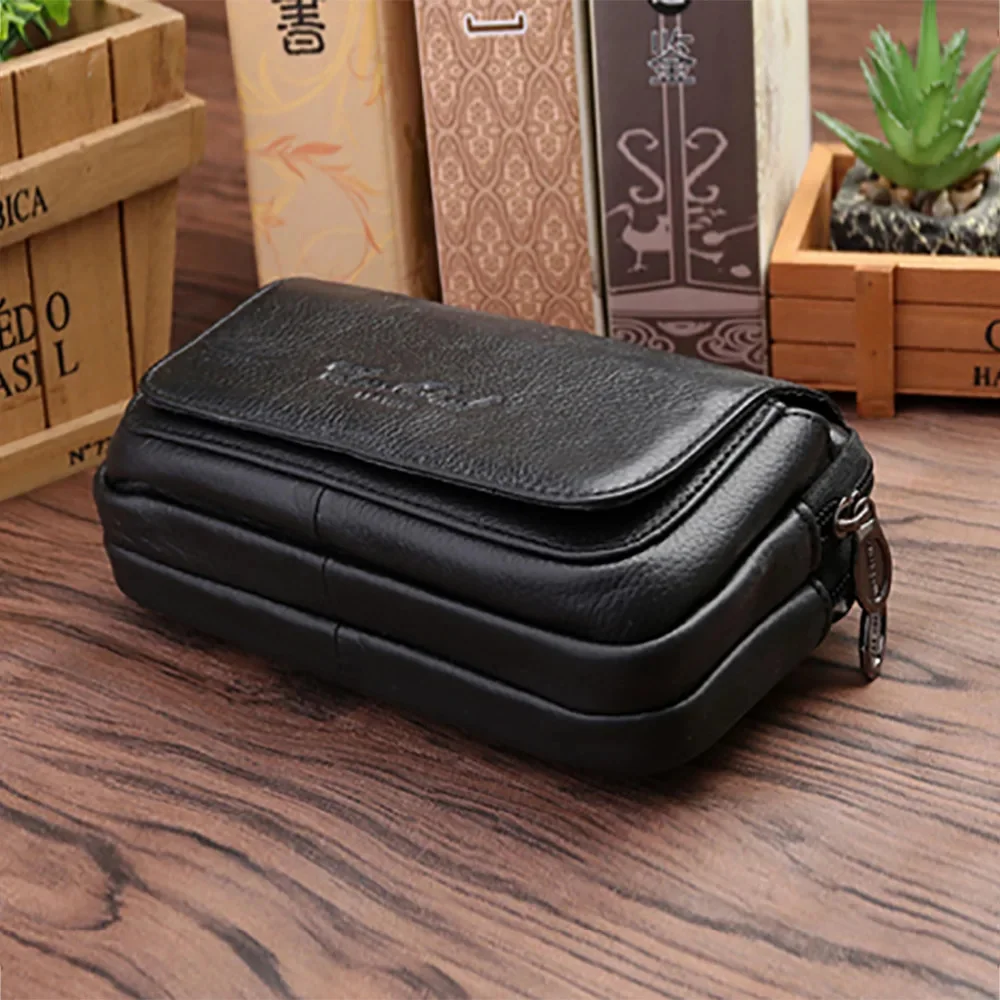 Riñonera de cuero genuino para hombre, bolso de cintura de negocios, Funda de cuero de vaca, bolsillo para teléfono celular de 6 pulgadas, paquete de cinturón de diseñador, monedero