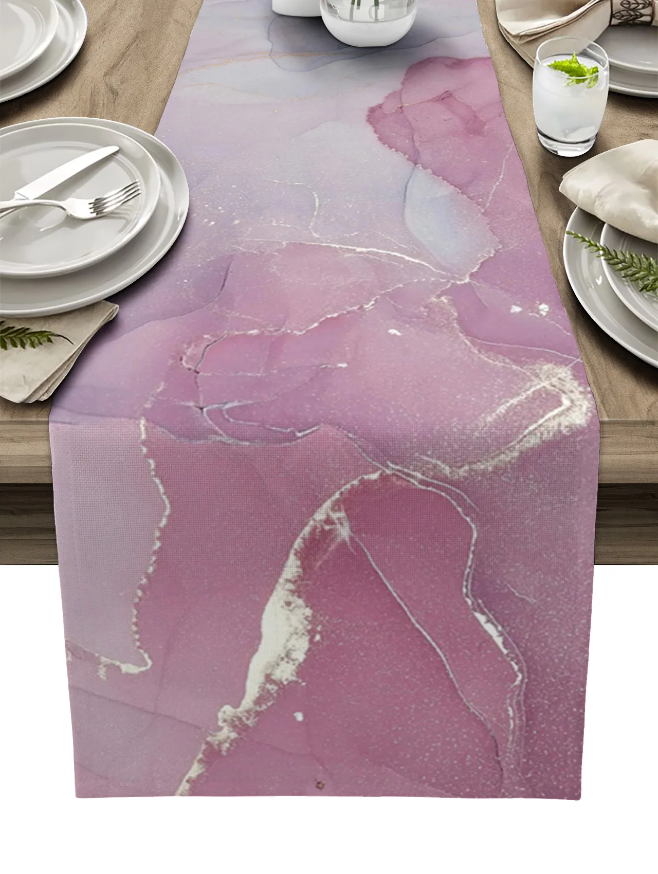 Flower Cherry Blossom Marble Texture Table Runner Home Wedding Table Mat Centerpieces Decoration Party Dining Long Tablecloth