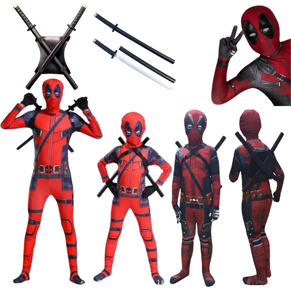 Erwachsene Kinder Deadpool Cosplay Kostüm Body Outfits Superheld Overall Jungen Film Charakter Dress Up Maske Kostüme mit Schwertern