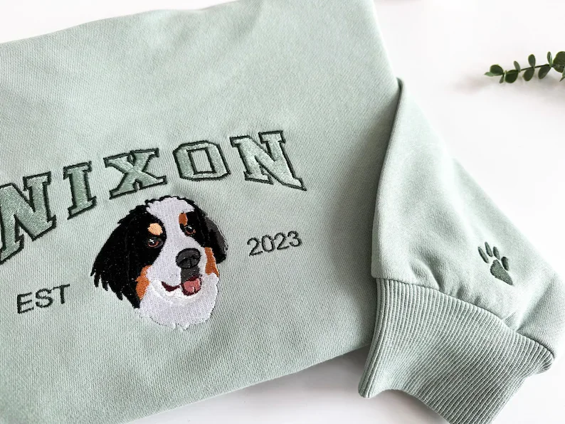 Custom Dog Hoodie Embroidered Dog Name, Personalized Pet Face Sweatshirt from Your Photo, Varsity Sweatshirt,Gifts for Dog Lover