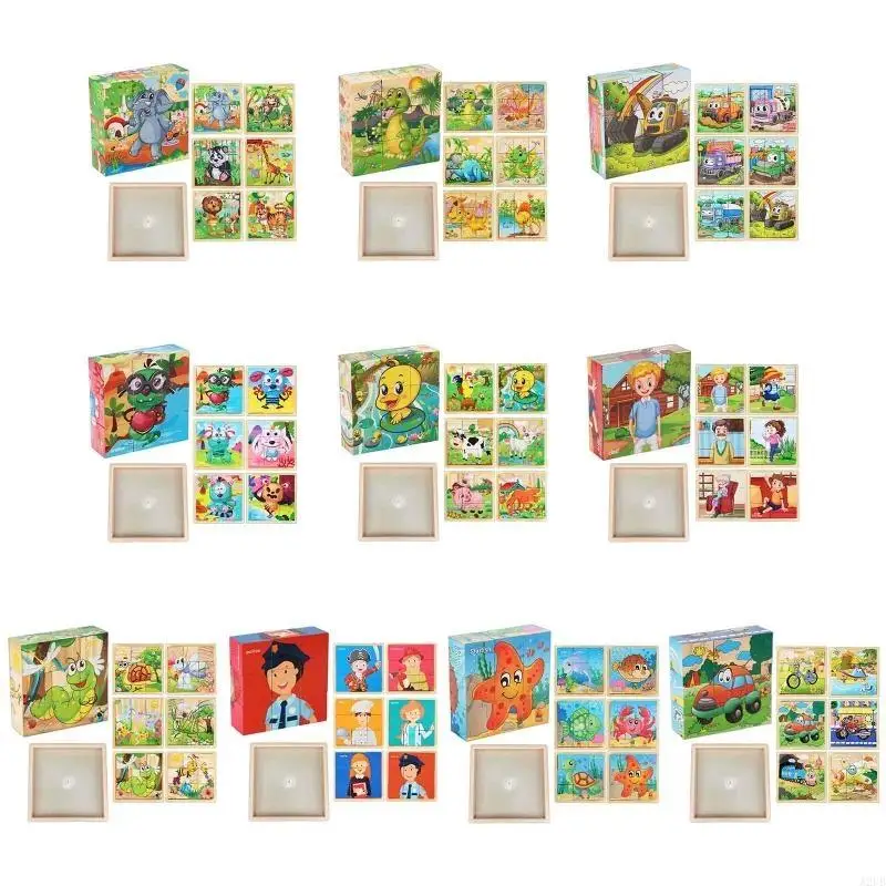 Handgreifbares 3D-Puzzle aus Holz, Tangram, 9 Stück, für Baby, Kindergarten, Raumaufklärung, A2UB