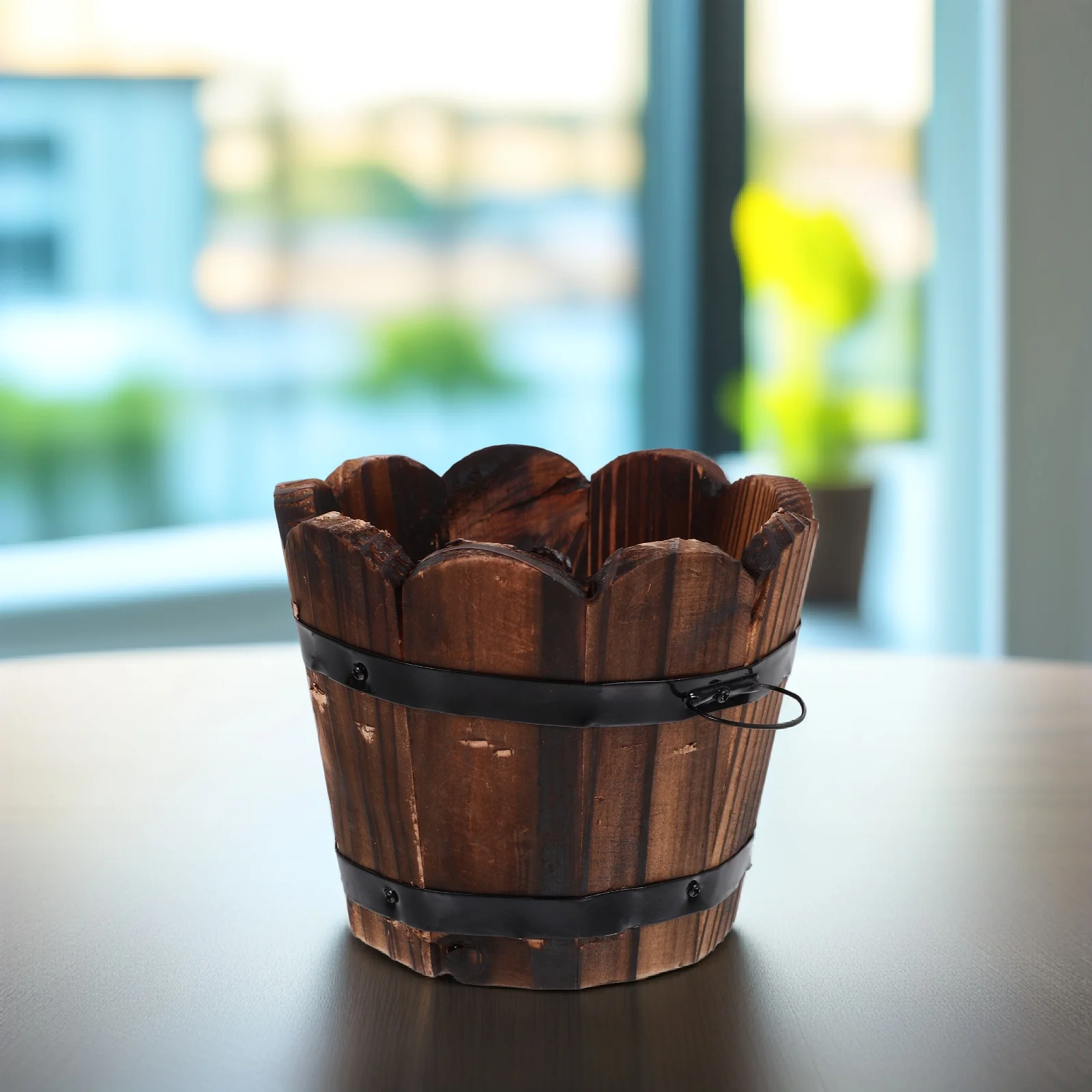 

Wooden Succulent Flower Pot Small Barrel Planter Round Vegetable Plant Container Garden Decor Durable Planter Box
