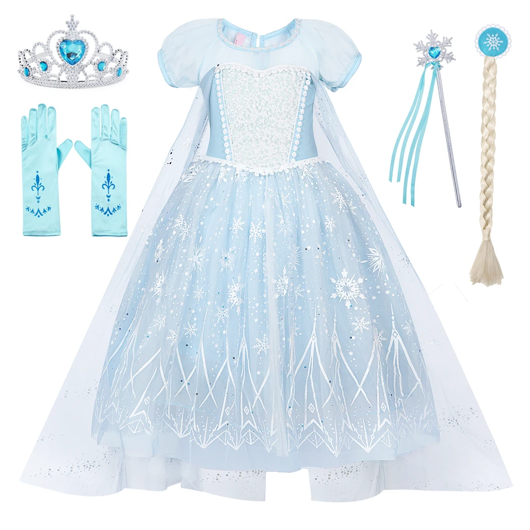 Jurebecia Girl Princess Costume Snow Party Dress Halloween Cosplay Dress Up With Accessories