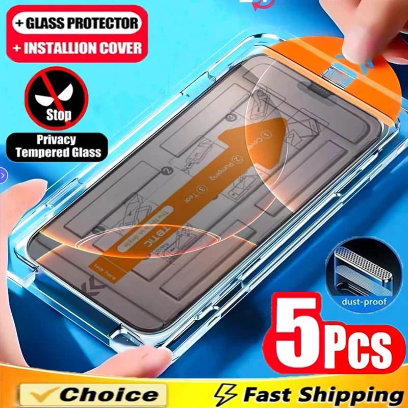 5Pcs Oleophobic Dust Proof Installation Privacy Screen Protector for IPhone 16 15 14 13 12 11 17 Pro Max Mini XS XR X 7 8 Plus