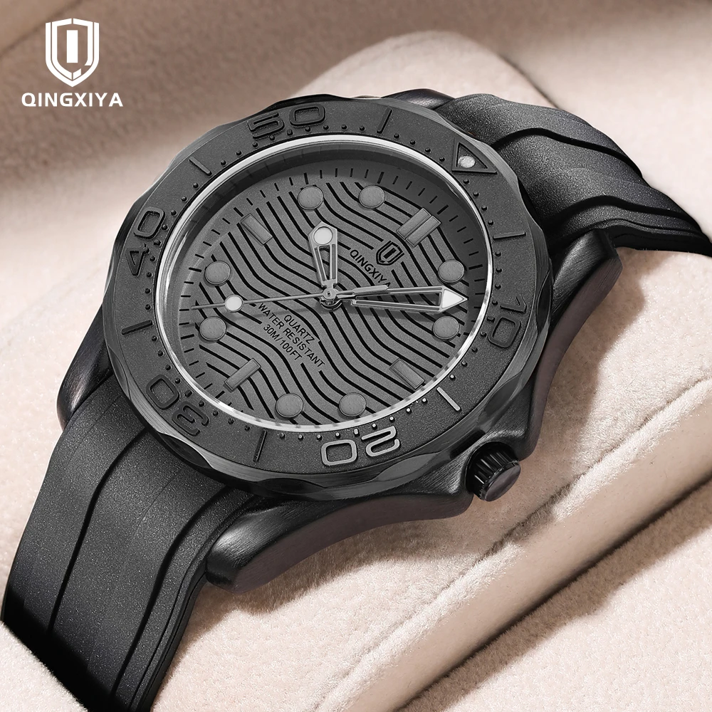 

QINGXIYA Высокое качество Роскошные мужские наручные часы с силиконовым ремешком Водонепроницаемые мужские кварцевые часы Спорт на открытом воздухе Модные мужские часы