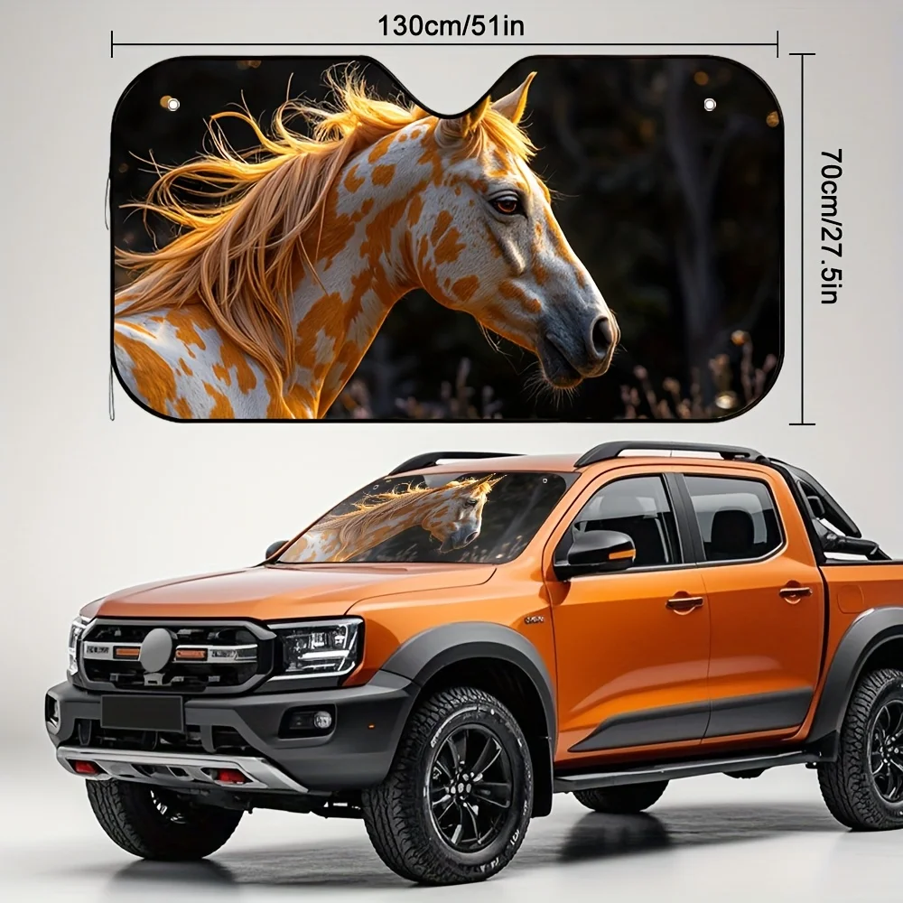 1pc Watercolor Horse Car Sun Visor - Fit For Swift & Secret Drives, Ninja-Inspired Design With Vibrant Orange & White Horse Prin