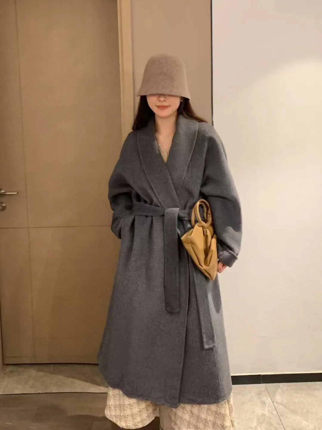 Wool Blends Autumn and Winter Luxury 2024 New Double-sided Cashmere Overcoat Women's Long Length High-end Lapel Coats with Belt