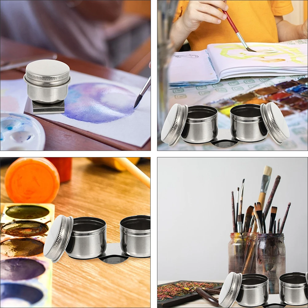

2 Pcs Durable Stainless Steel Oil Palette Cups Painting Pen Container Wash Pot For Brushes Art Class School Use