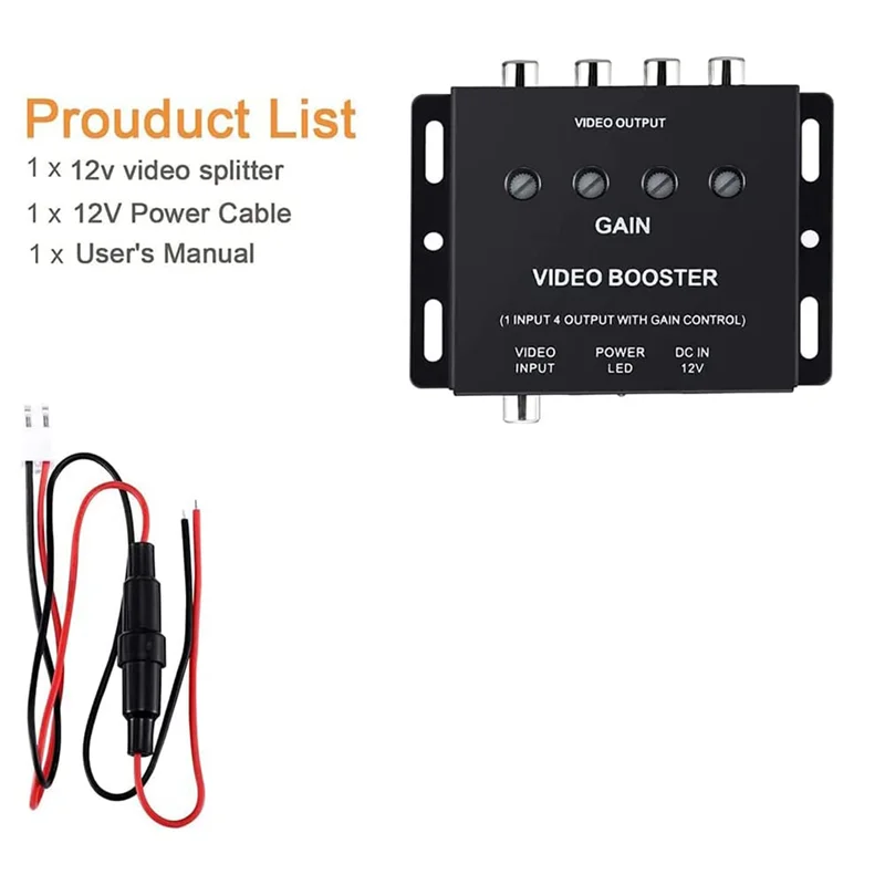 A17R-Car Video Splitter 1 To 4 AV Signal Booster Amplifier Splitter For Car CCTV TV LCD DVD Player 1 Input 4 Output