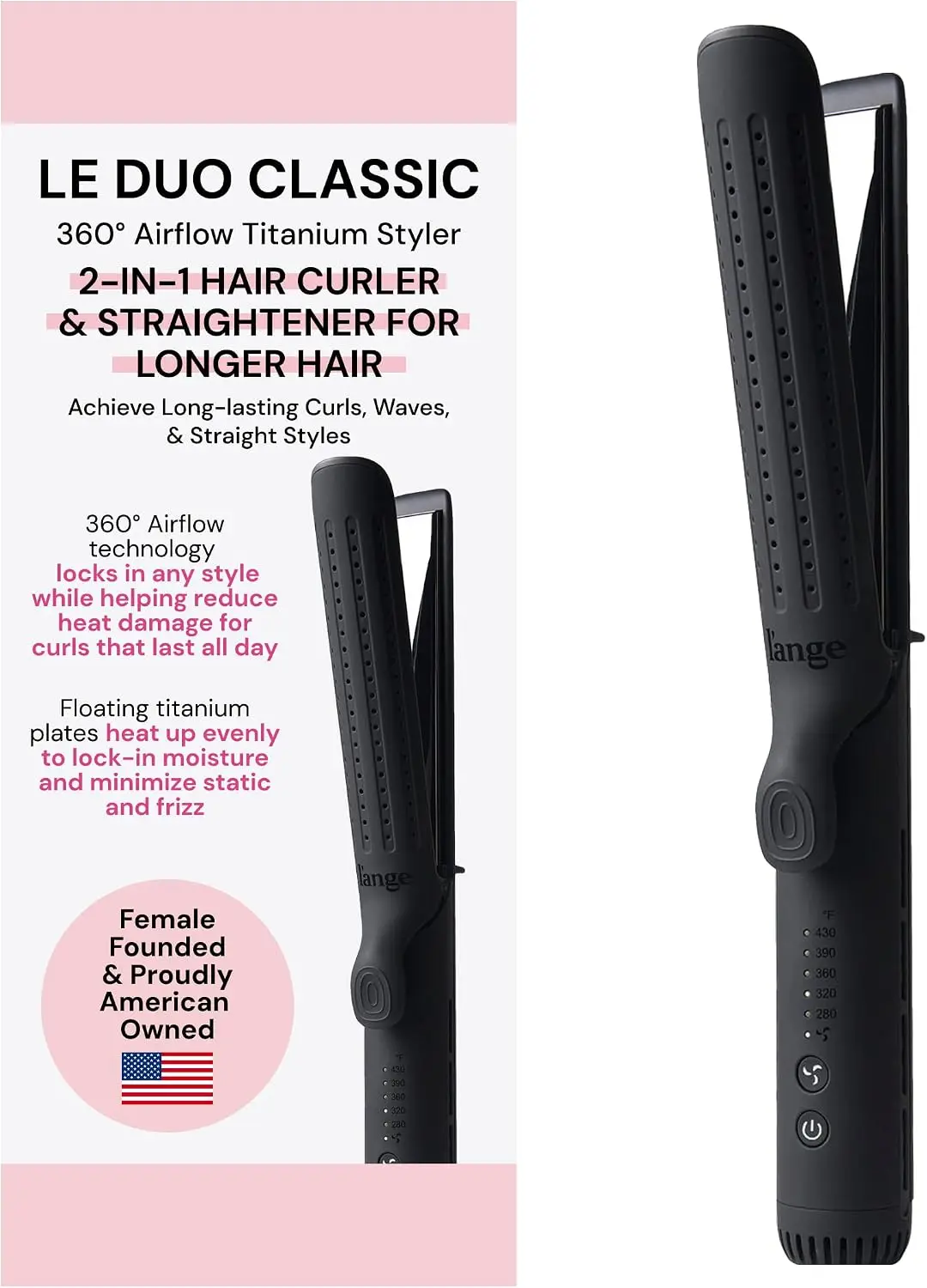 2-in-1 Hair Styler: Curl & Straighten with 360 Airflow, Titanium Plates, Auto Shut-Off