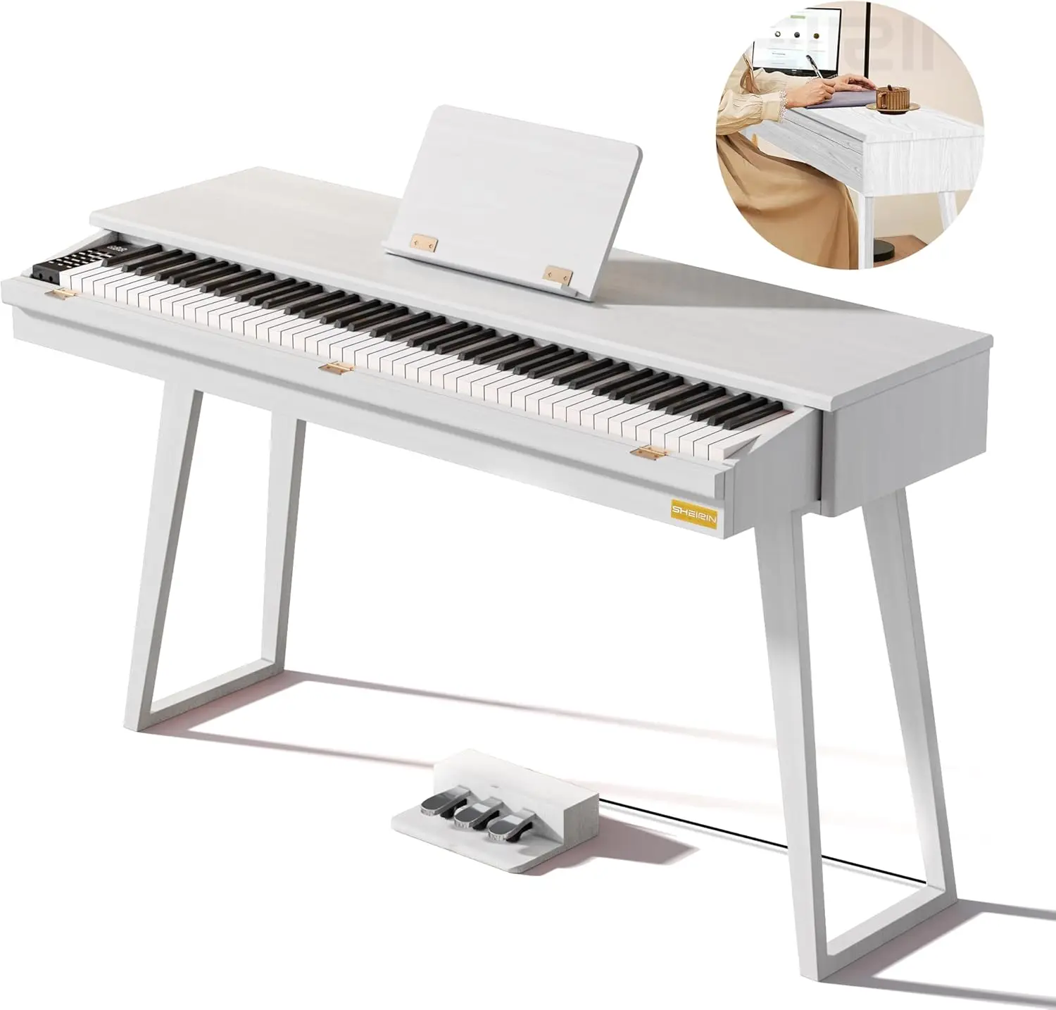 digital piano 88 keys weighted keyboard electric piano beginners stand full size upright pedal musical SR-PH80 (WHITE)