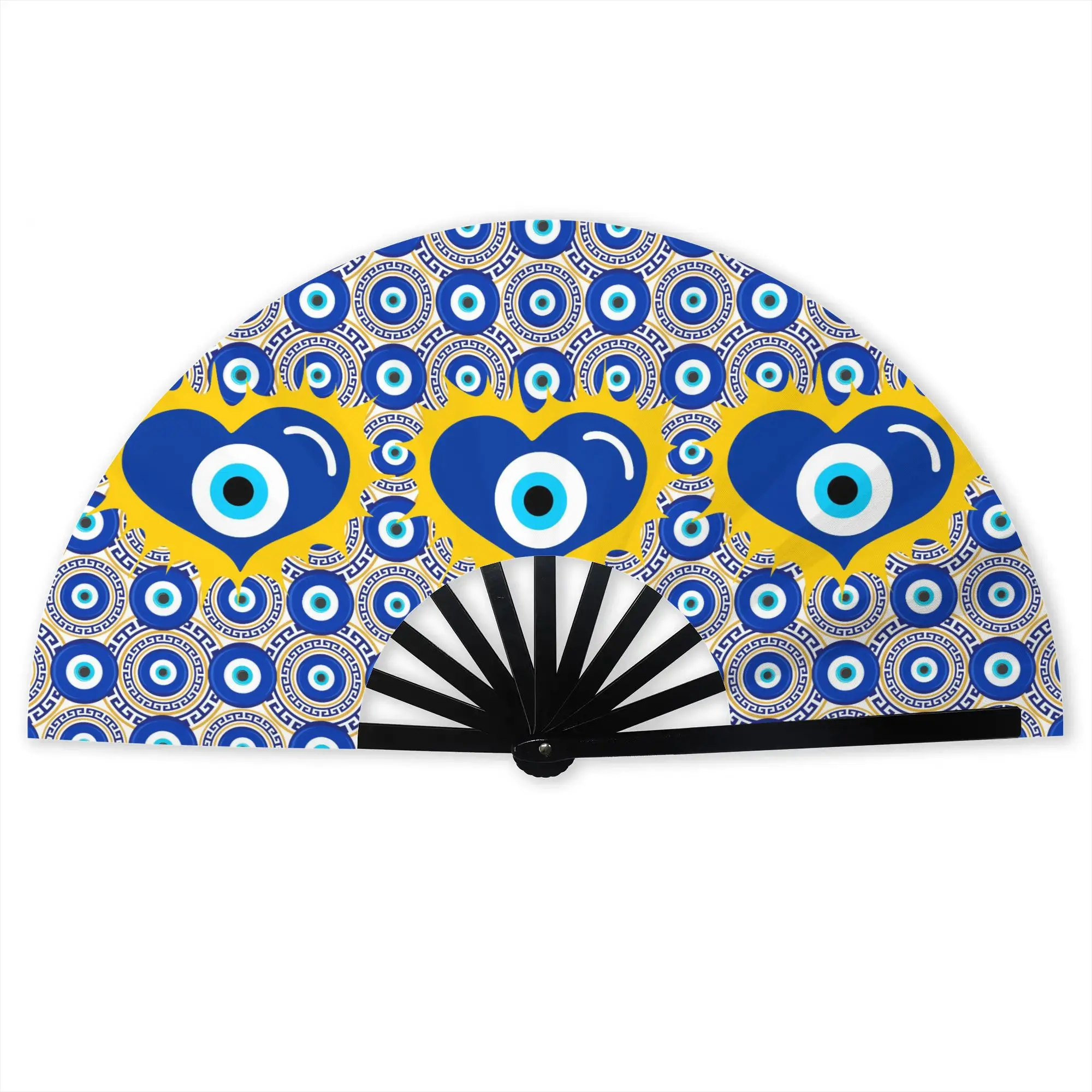 Evil Eye Pattern Folding Hand Fan DIY  Polyester Fabric Fan Novelty Summer Accessory Decorative Fans