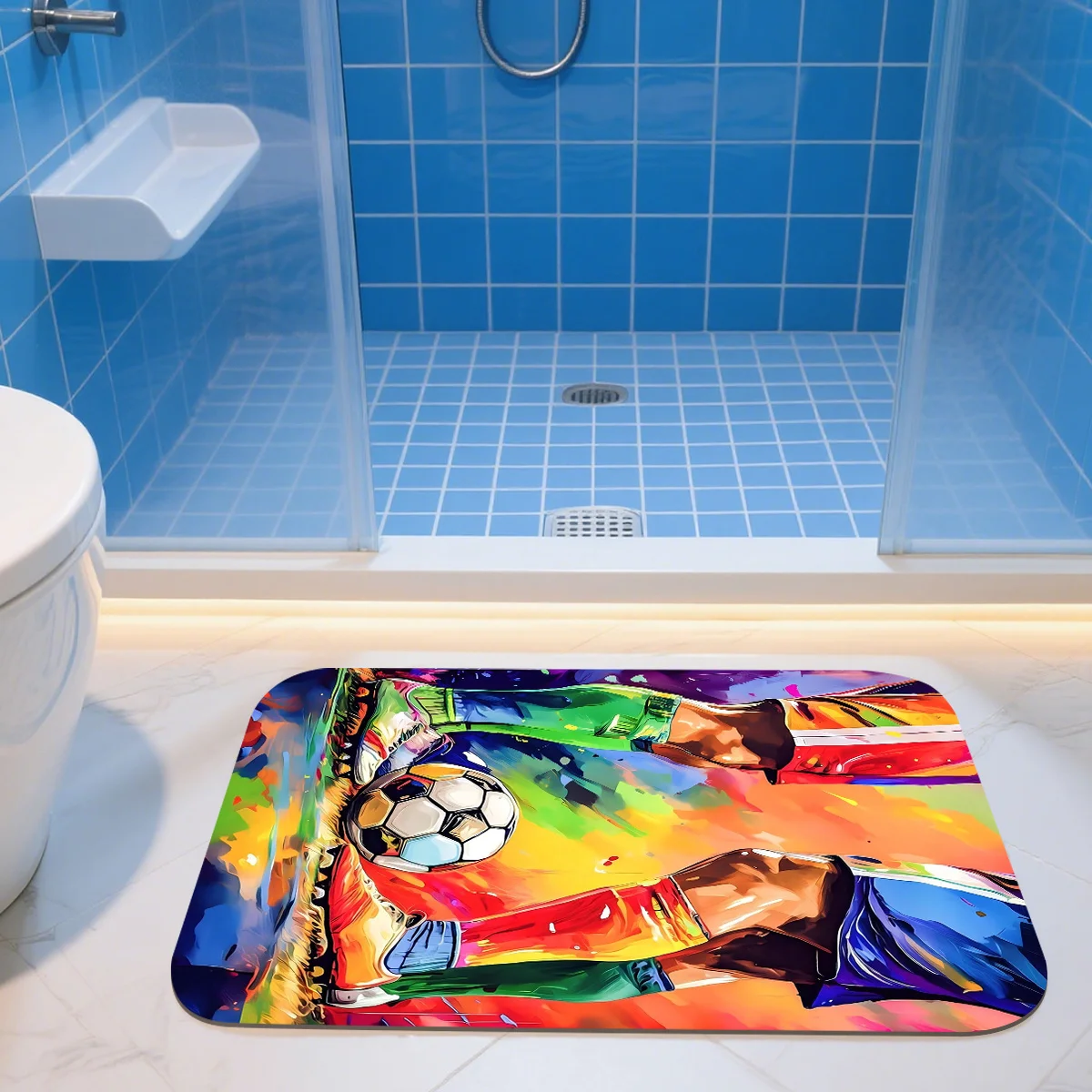 Colorful Soccer Football Doormat - Abstract Sports Art Entry Rug, Player Action Floor Mat, Non-Slip, Multiple Sizes