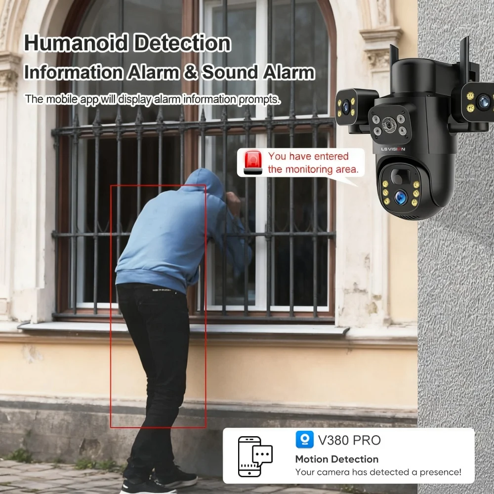 LS VISION V380 Pro 15MP WiFi Solar Camera 4G SIM 3-Screens 10X