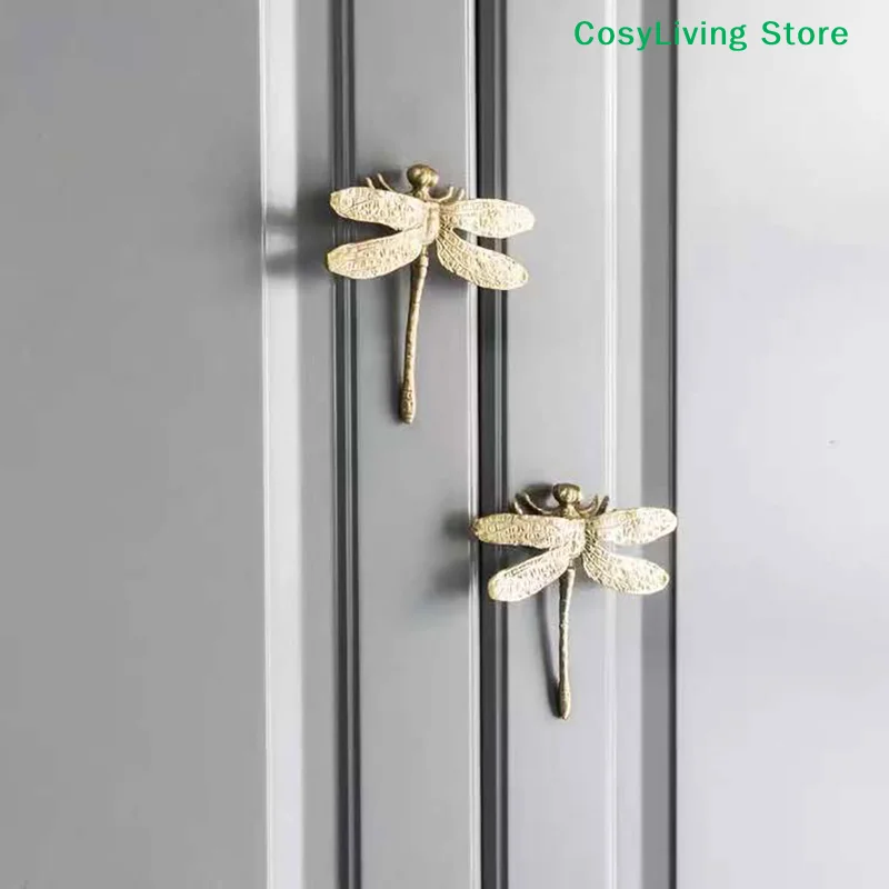 Brass Dragonfly Handle Simple Nordic Cabinet Gold Pure Copper Drawer Door Knob