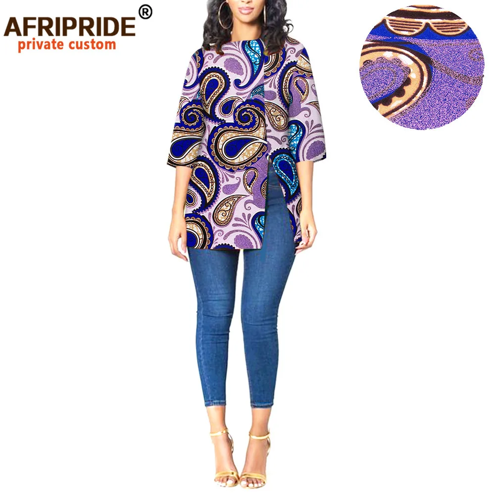 2024 African Women Blouses Print Shirt Dashiki Ankara Fabric Wax Batik Half Sleeve Long Outfit AFRIPRIDE A1922009