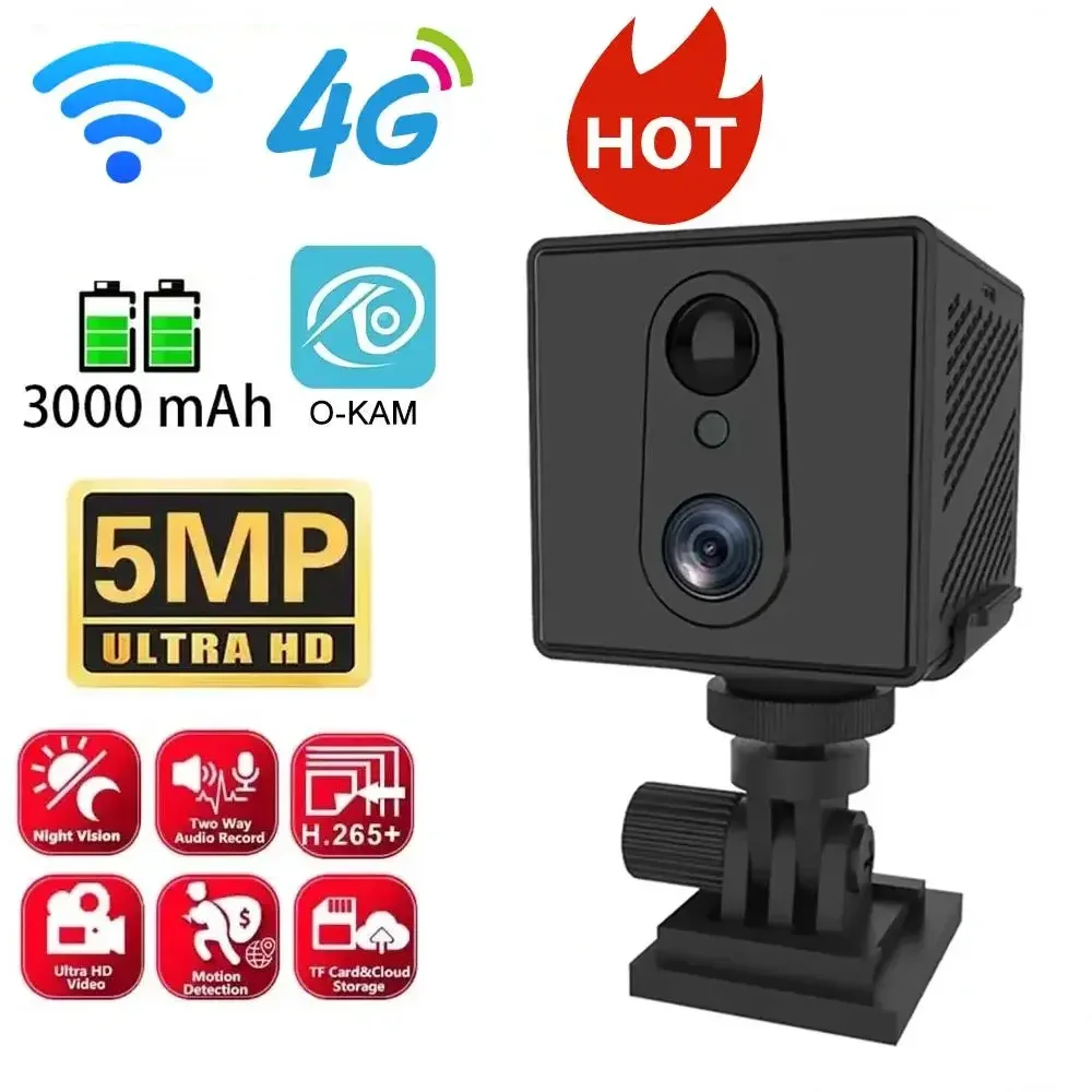 

Mini 5MP 4G WiFi Camera Human Detection Camera Built-In 3000mAh Battery Security Surveillance Camcorder Video Recorder Camera