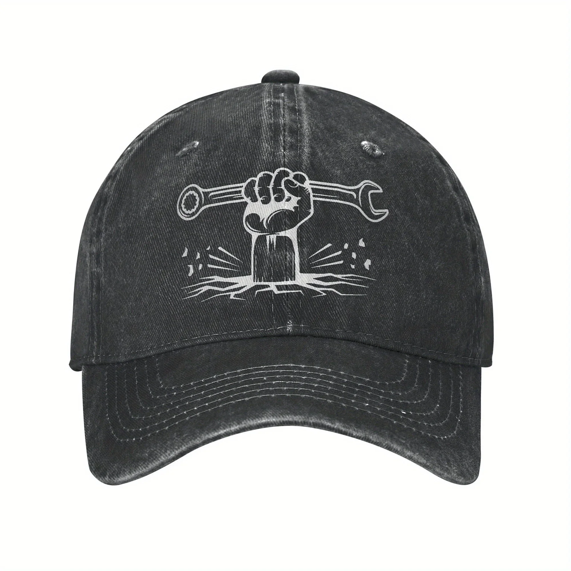 Unisex Faded Baseball Cap Featuring A Mechanic With A Wrench Design, Perfect For Lightweight Outdoor Sports