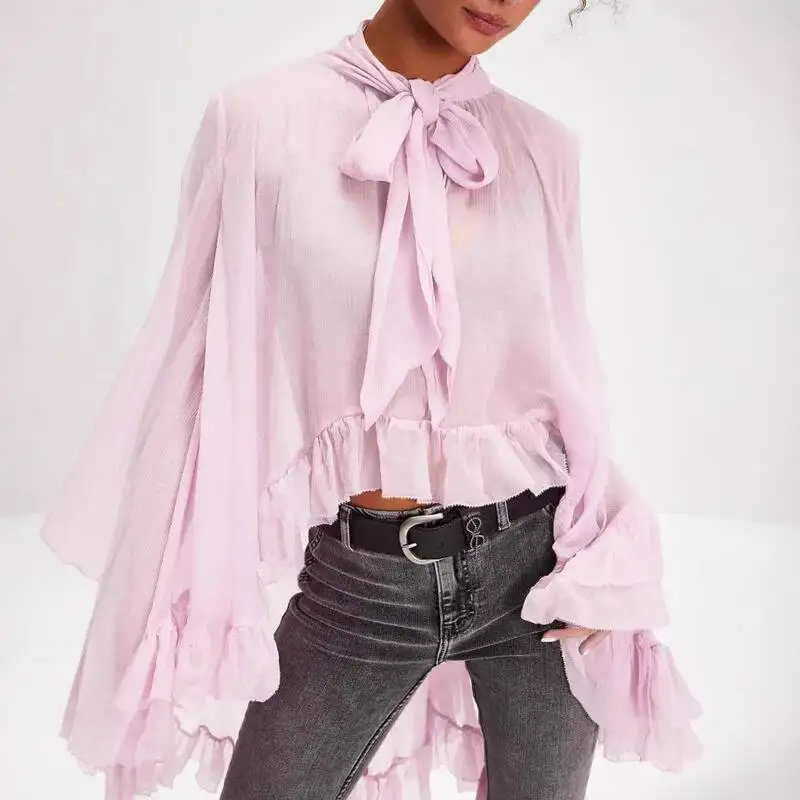 Women Sexy Hoodie With Flared Sleeves Bow Tie Top Loose Comfortable Fashionable And Elegant Suitable For Casual Beach Vacation