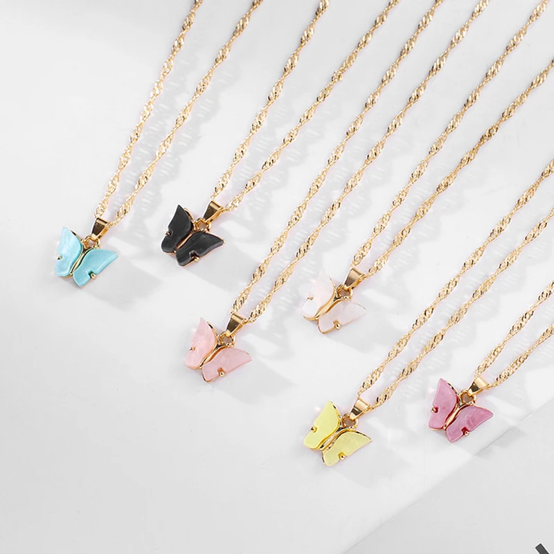 Korean Cute Butterfly Necklace For Women Gold Color Long Beads Chain Pendant Necklace Statement Fashion Charm Jewelry Gifts image 4