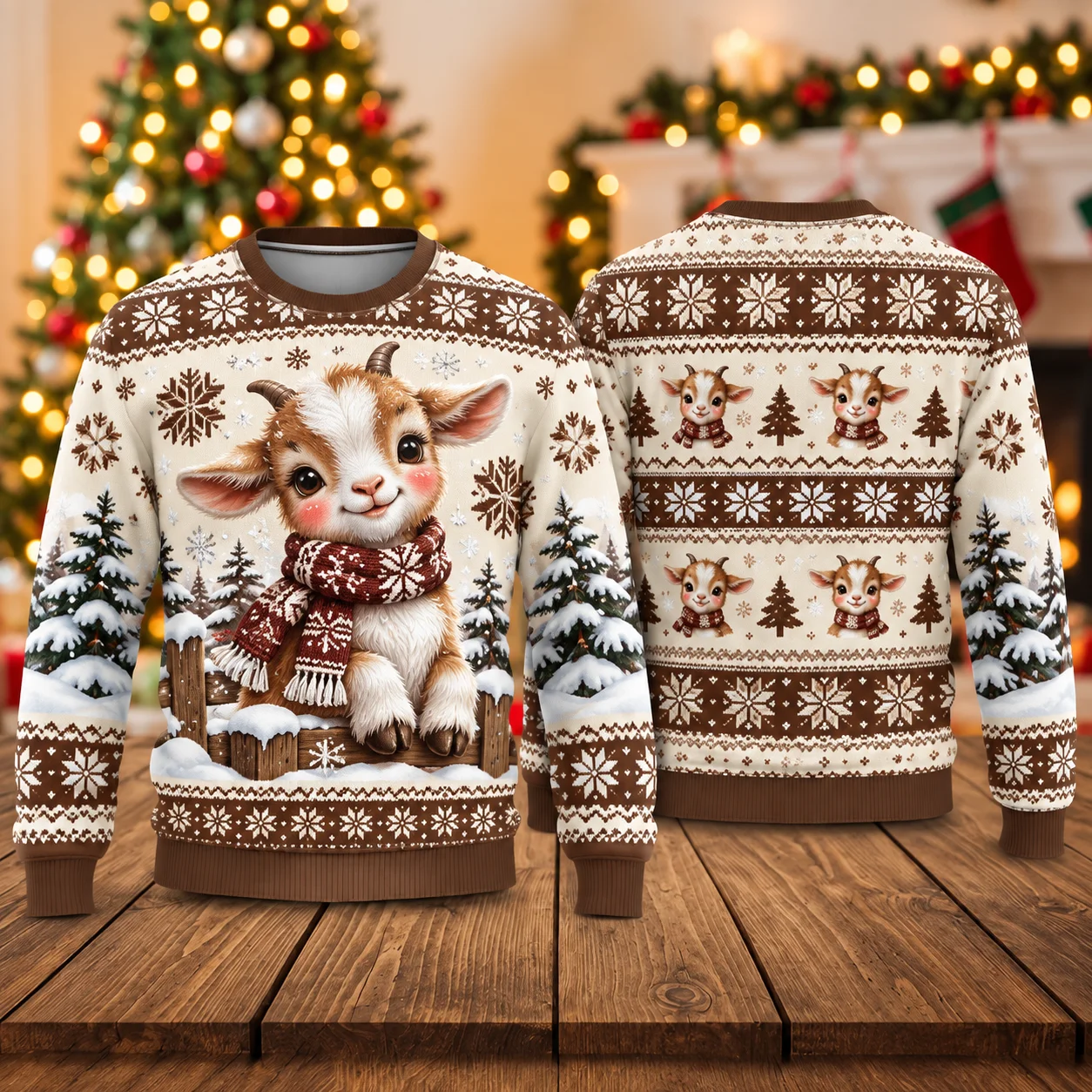 Mountain Goat Christmas Men Sweater Women 3D Print Nordic Fair Isle Ugly Xmas Sweatshirt Snow Forest Crewneck Long Sleeve