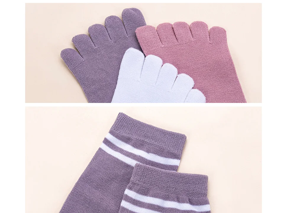 1/5 Paar Zehen kurze Socken Frau Mädchen Baumwolle gestreift solide atmungsaktive weiche elastische unsichtbare Socken 5-Finger-Socken Harajuku – Detail 5