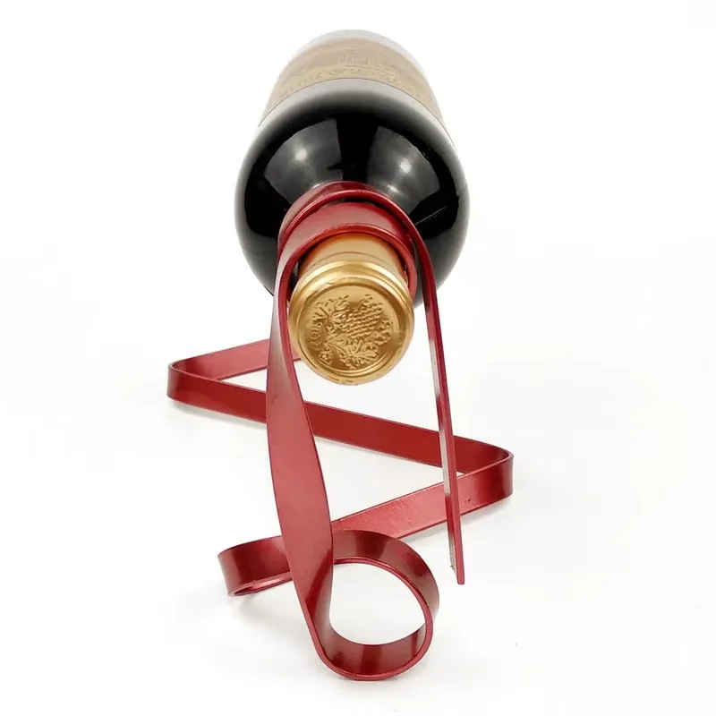 Creative iron ribbon hanging gravity balance bottle wine rack