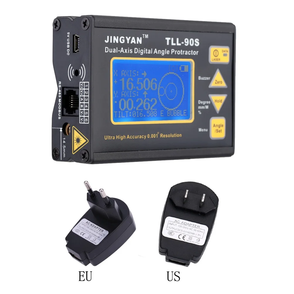 Imagem -03 - Inteligente Medidor de Ângulo Digital Transferidor Inclinômetro Nível Laser Detector Display Lcd Ângulo Duplo Eixo Eua Plug ue Opcional Tll-90s