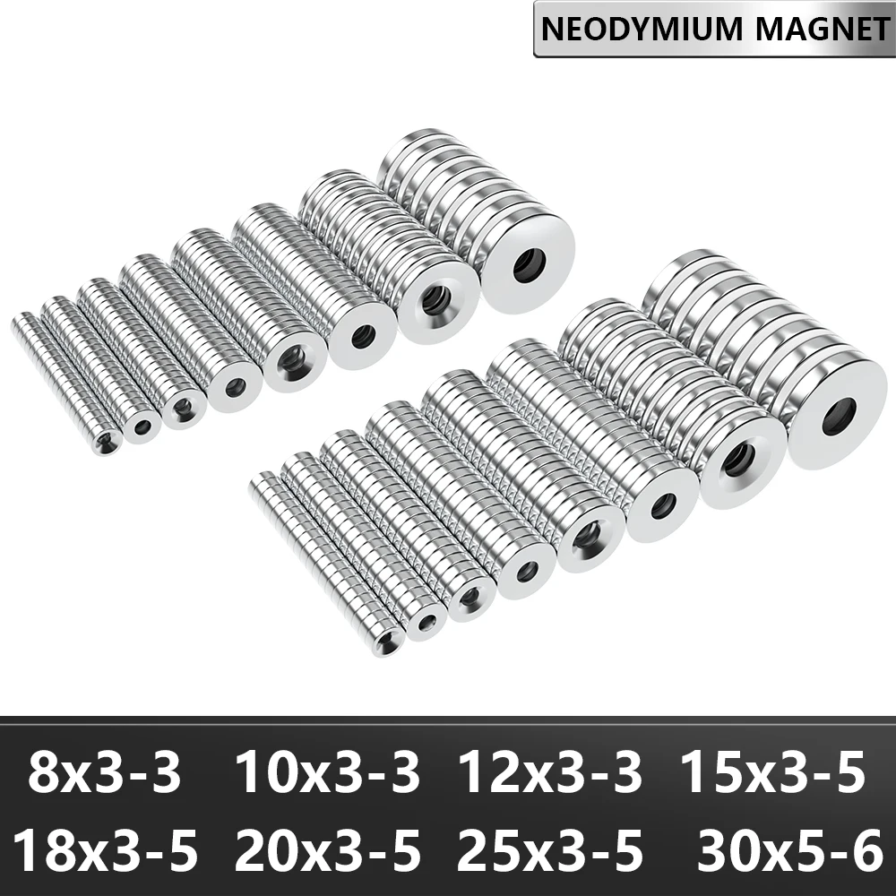 Round With holes Magnet 10x3-3,12x3-3,25x3-5,30x5-6mm Neodymium Magnet N35 Permanent NdFeB Super Strong Powerful Magnets imans